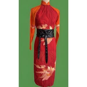 1970s Vintage Psychedelic Asian Inspired Hostess Dress | Mod Maxi | Side Slit
